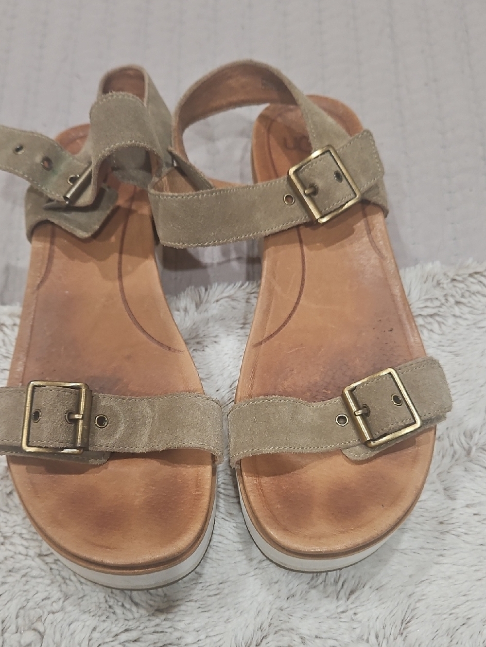 UGG Beige Suede Double-Buckle Sandals